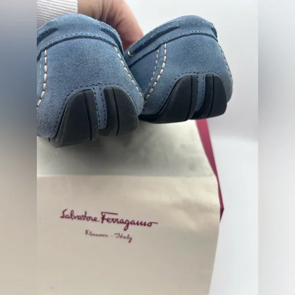 Salvatore Ferragamo Men Driving Suede Blue Moccasin Loafers Logo Sz 9 D - Picture 7 of 16
